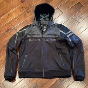 Harley-Davidson Branded Black Hooded Heavy Riding Gear Jacket Size XL USED